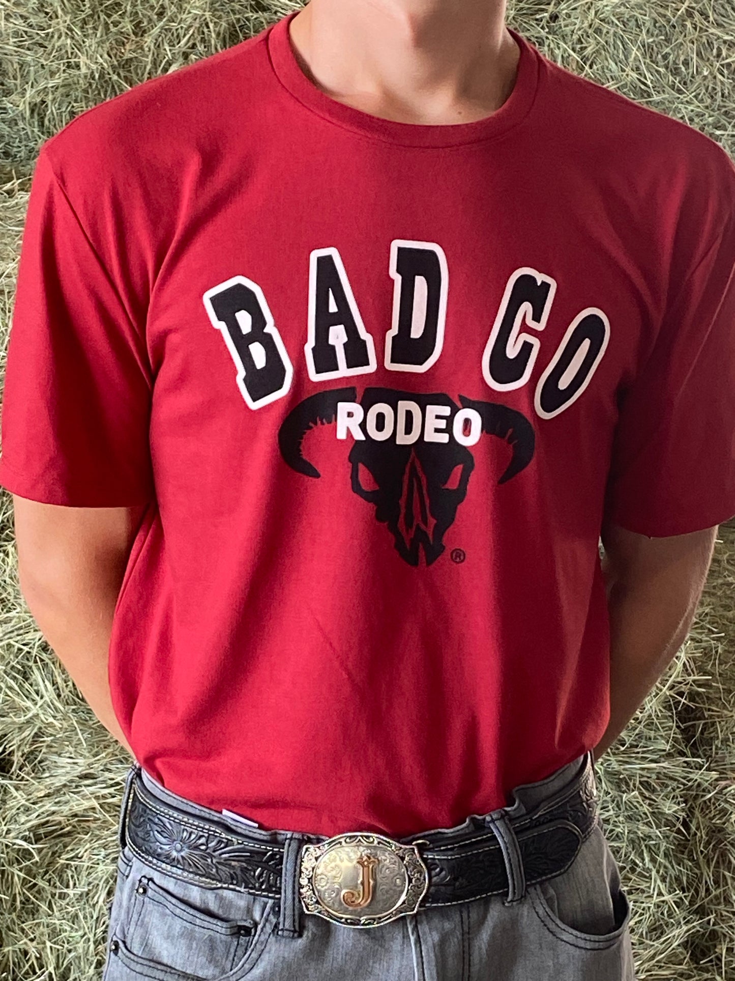 BC-red tee logo on chest