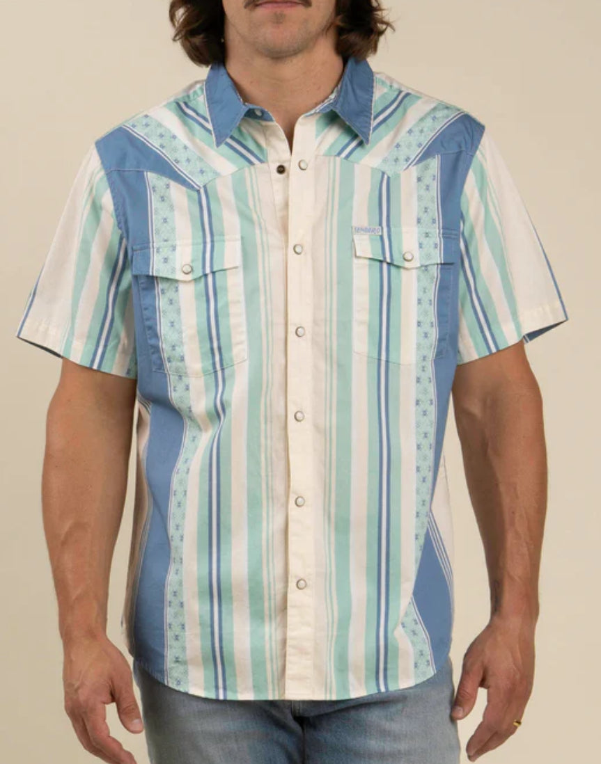 SERAPE PEARL SNAP SHORT SLEEVE-Retro Stripe Teal