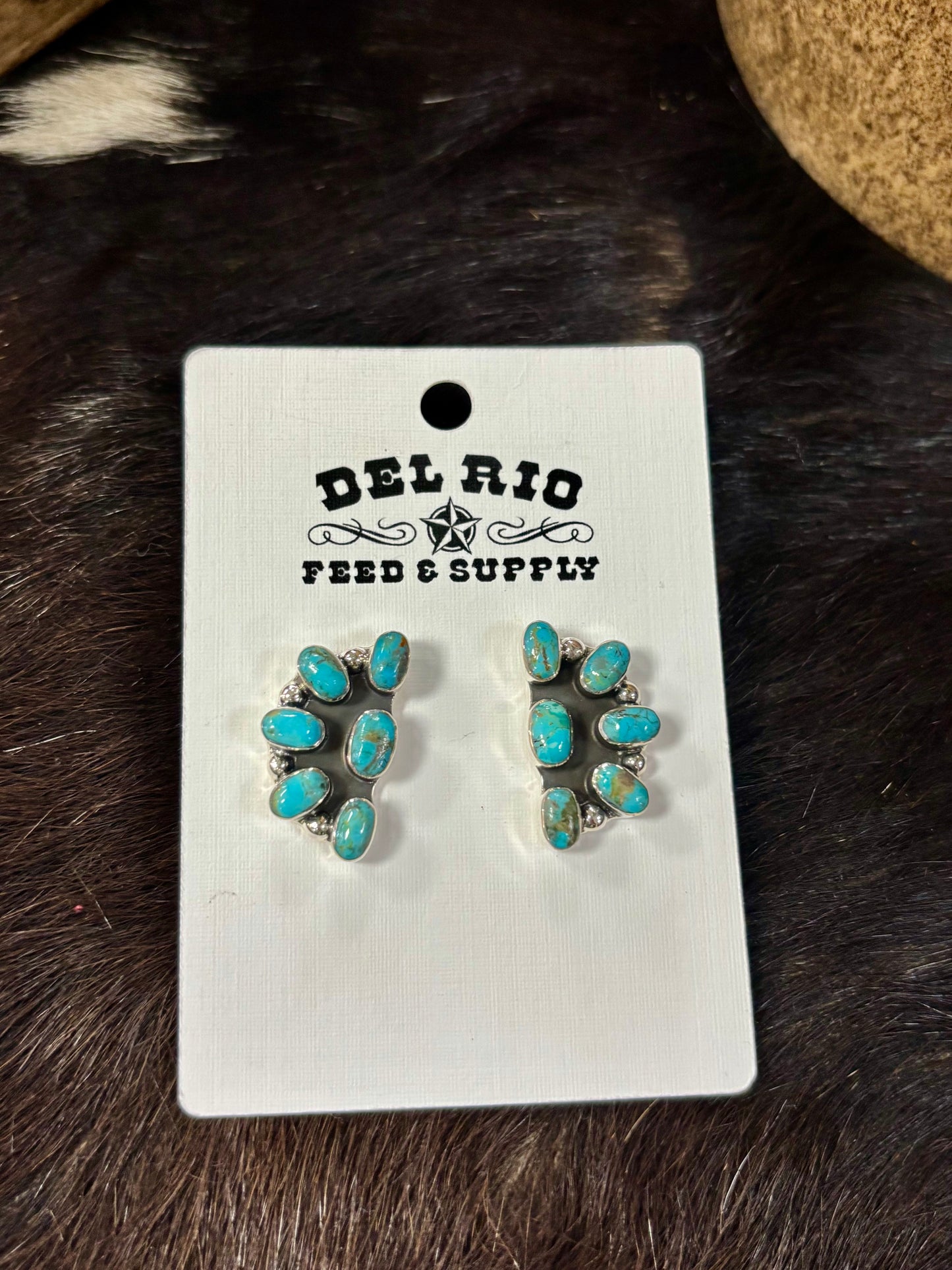 Half Cluster Turquoise & Sterling Silver Earrings