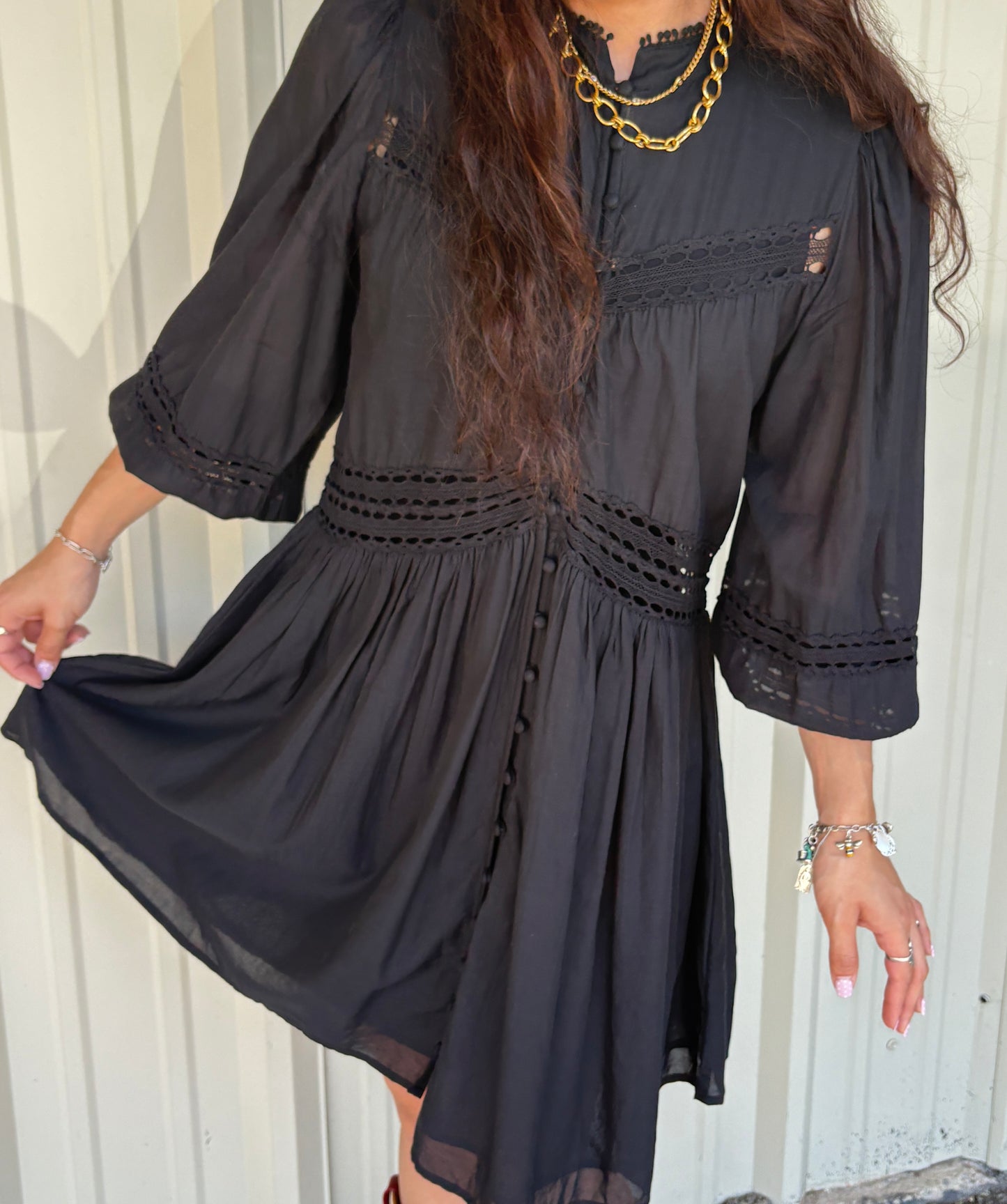 ELAN-BLACK 3/4 SLV DRESS