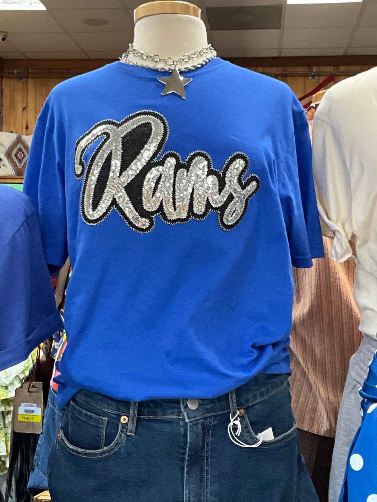 Royal sequined rams tee