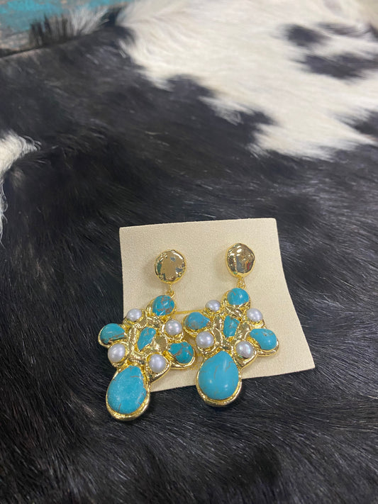 EE Gold/Turquoise Cross Earrings