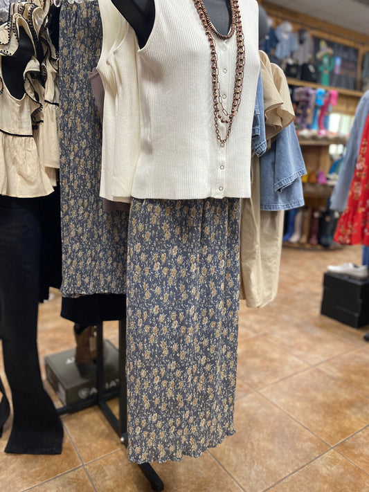 Floral Crinkle Midi Skirt