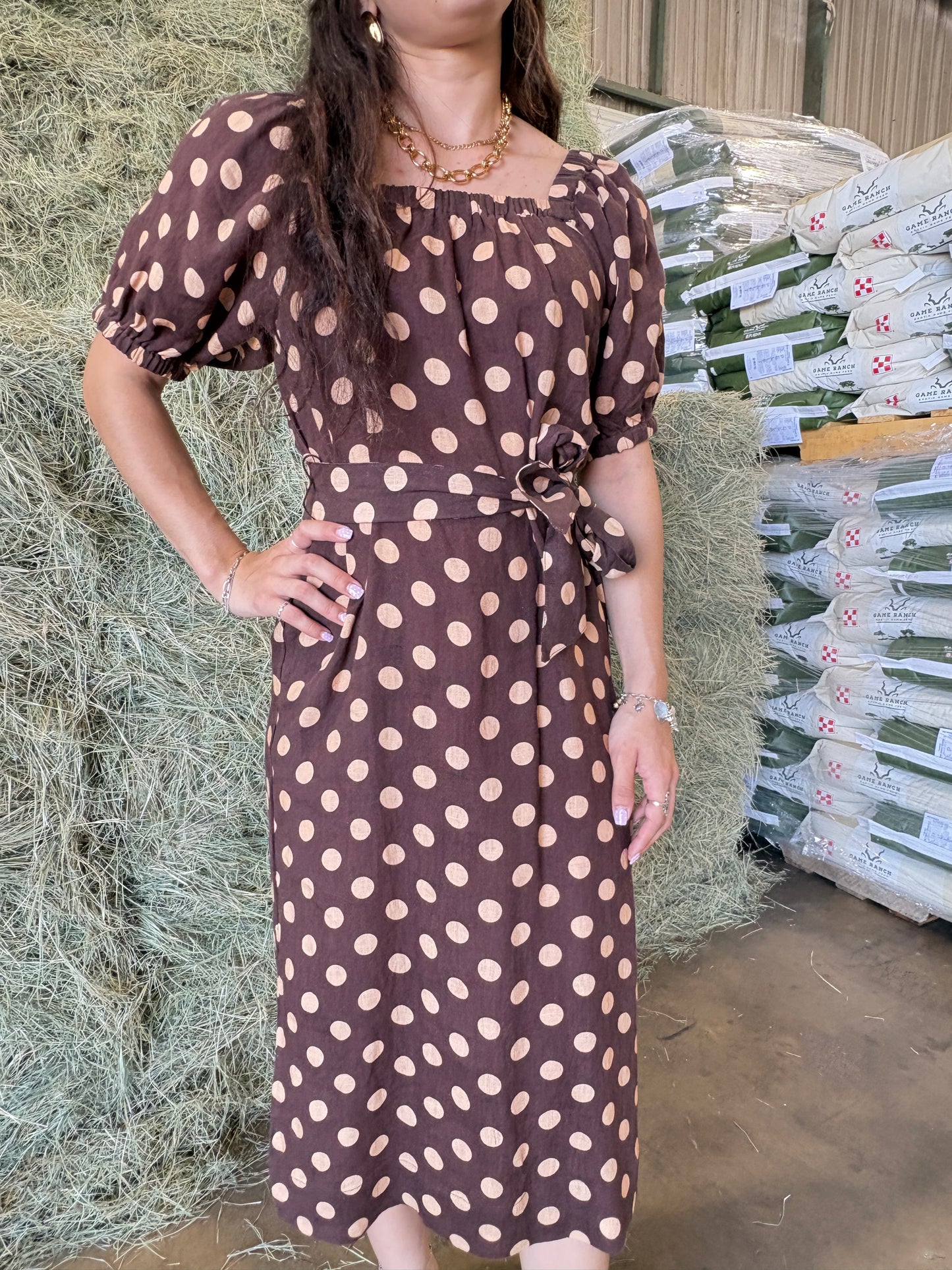 IJ-UNCL DOT LINEN DRESS