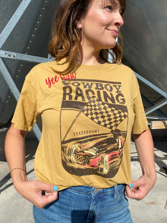 AU-COWBOY RACING CROPPED TEE