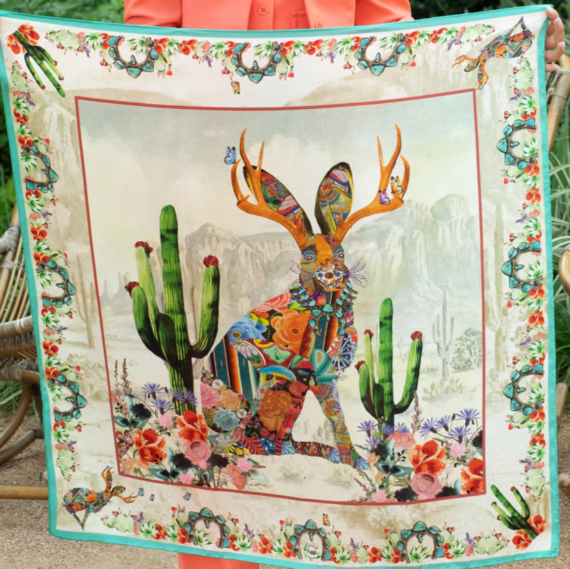 Jewelled Jackalope Silk Scarf