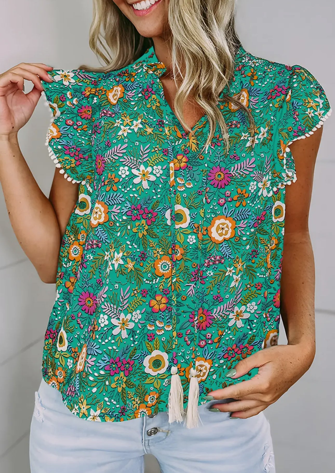 Green Floral Blouse