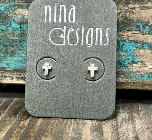 Sterling Silver Cross Earrings Studs