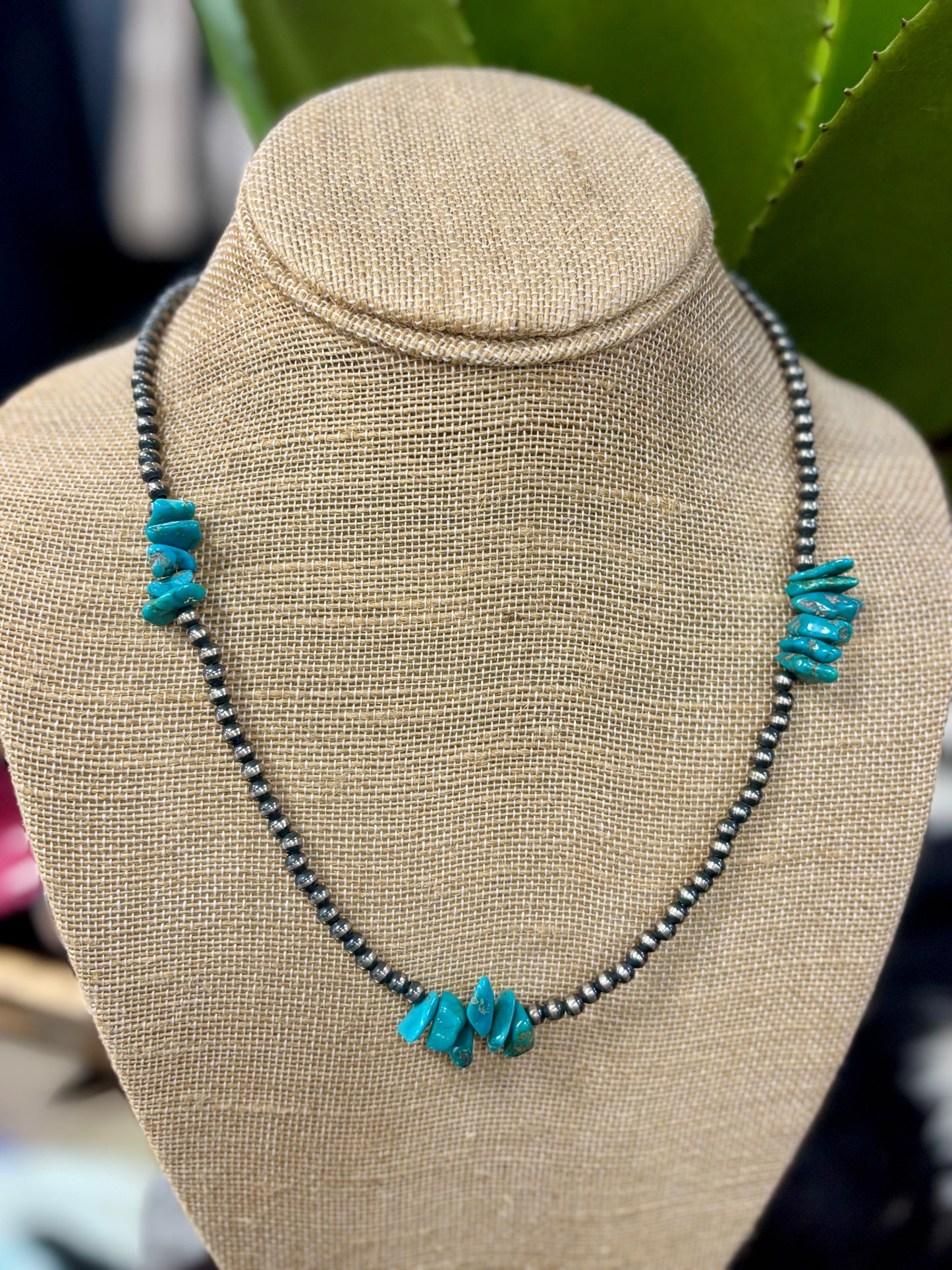 Navajo Pearls with Turquoise Clusters Necklace