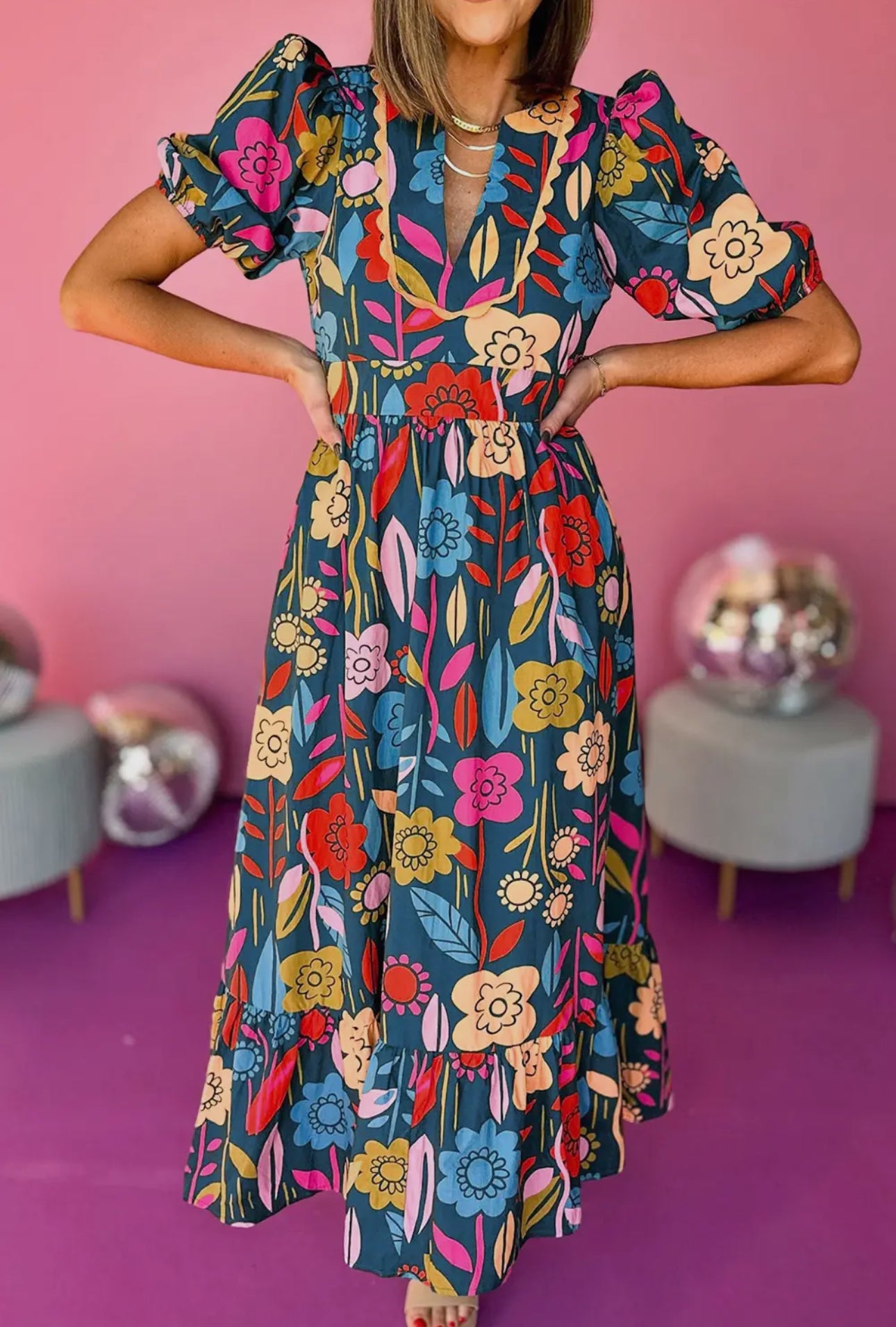 Retro Floral Maxi Dress