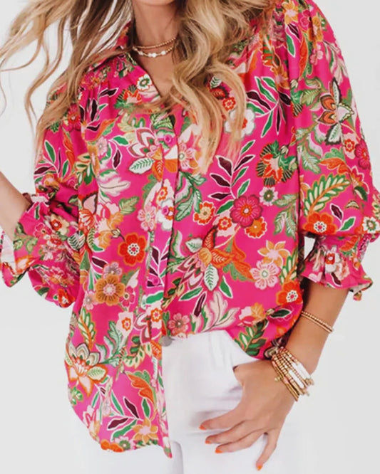 Pink Floral Blouse 3/4 Sleeve