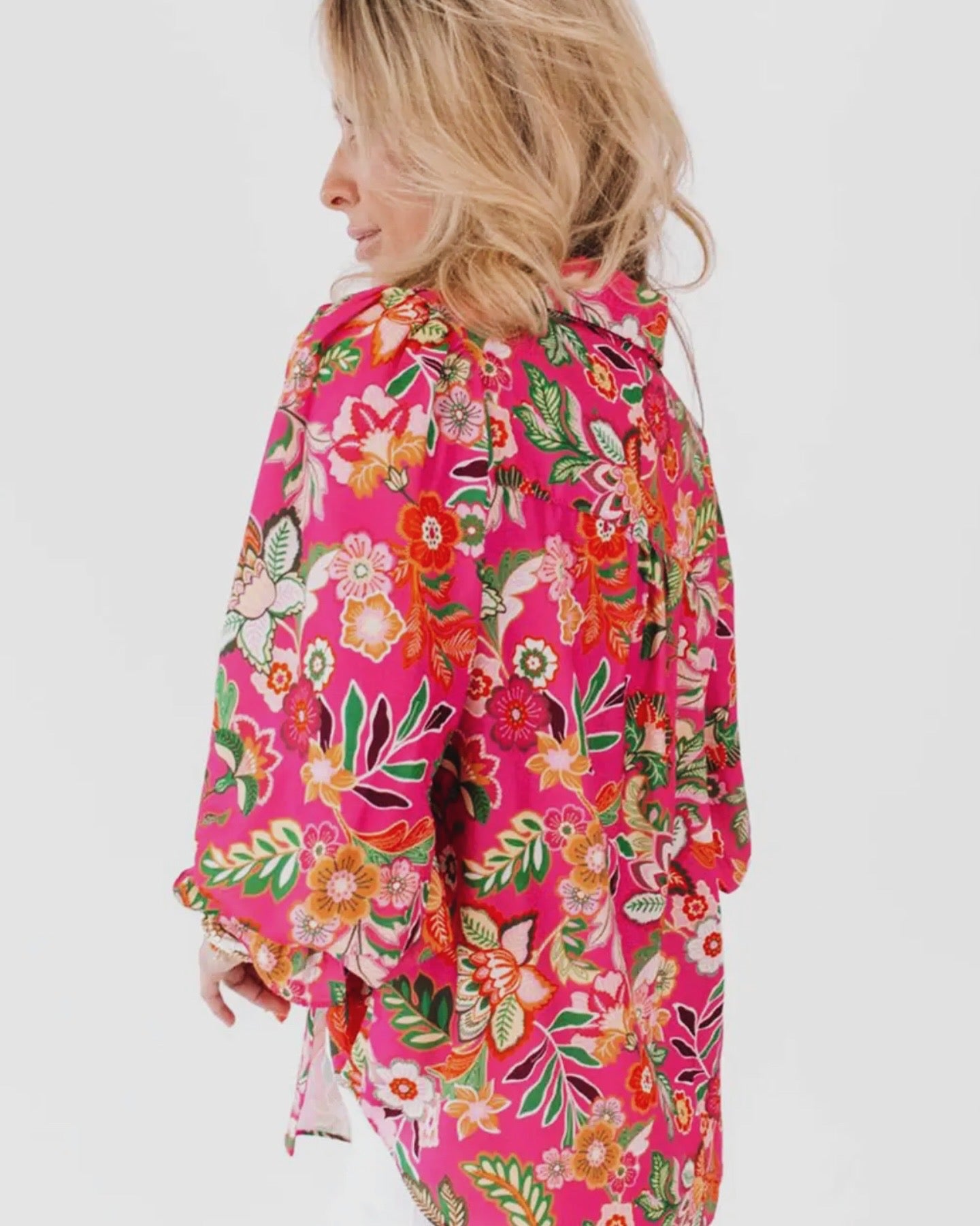 Pink Floral Blouse 3/4 Sleeve