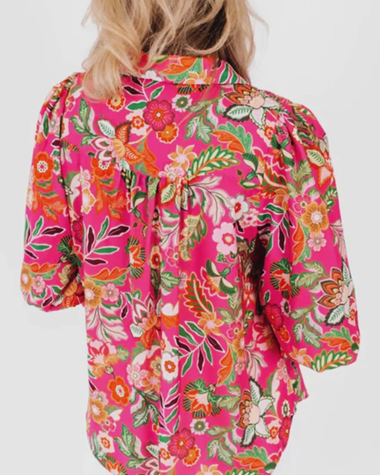 Pink Floral Blouse 3/4 Sleeve