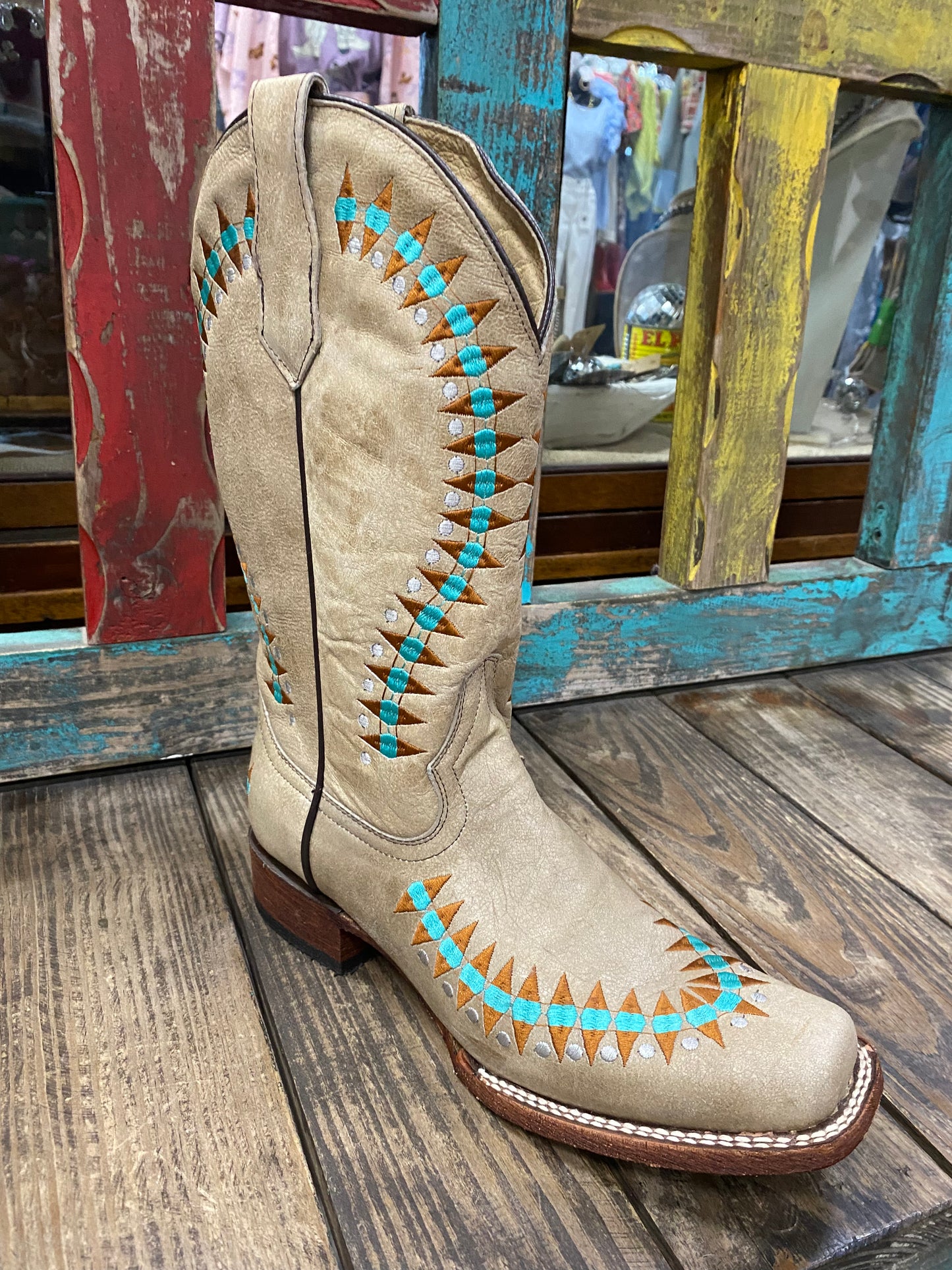 Women's Circle G by Corral Sand and Turquoise Boots