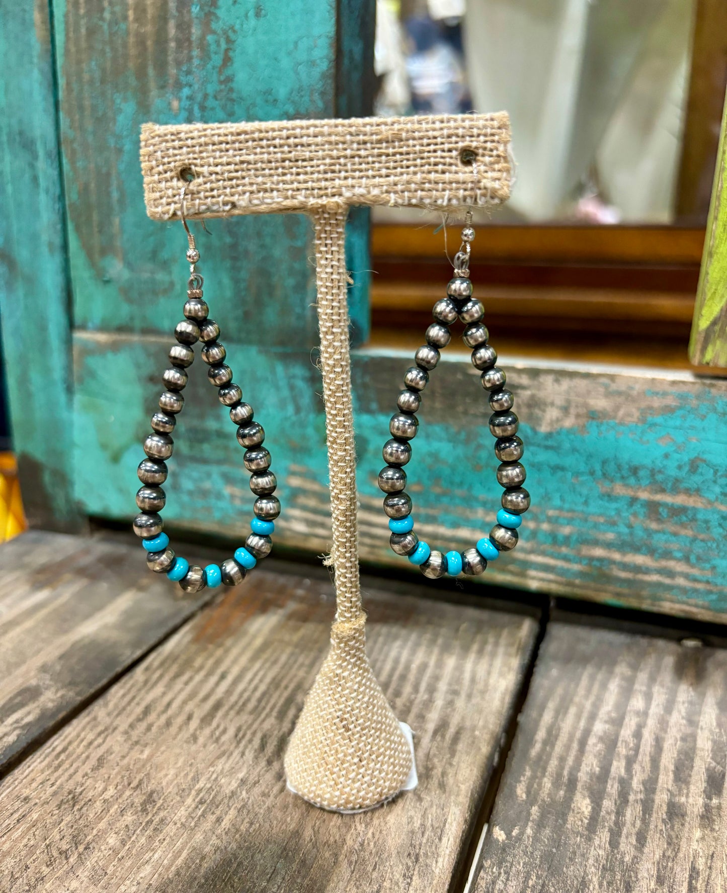 Sterling Silver Navajo Pearl Earrings with Turquoise