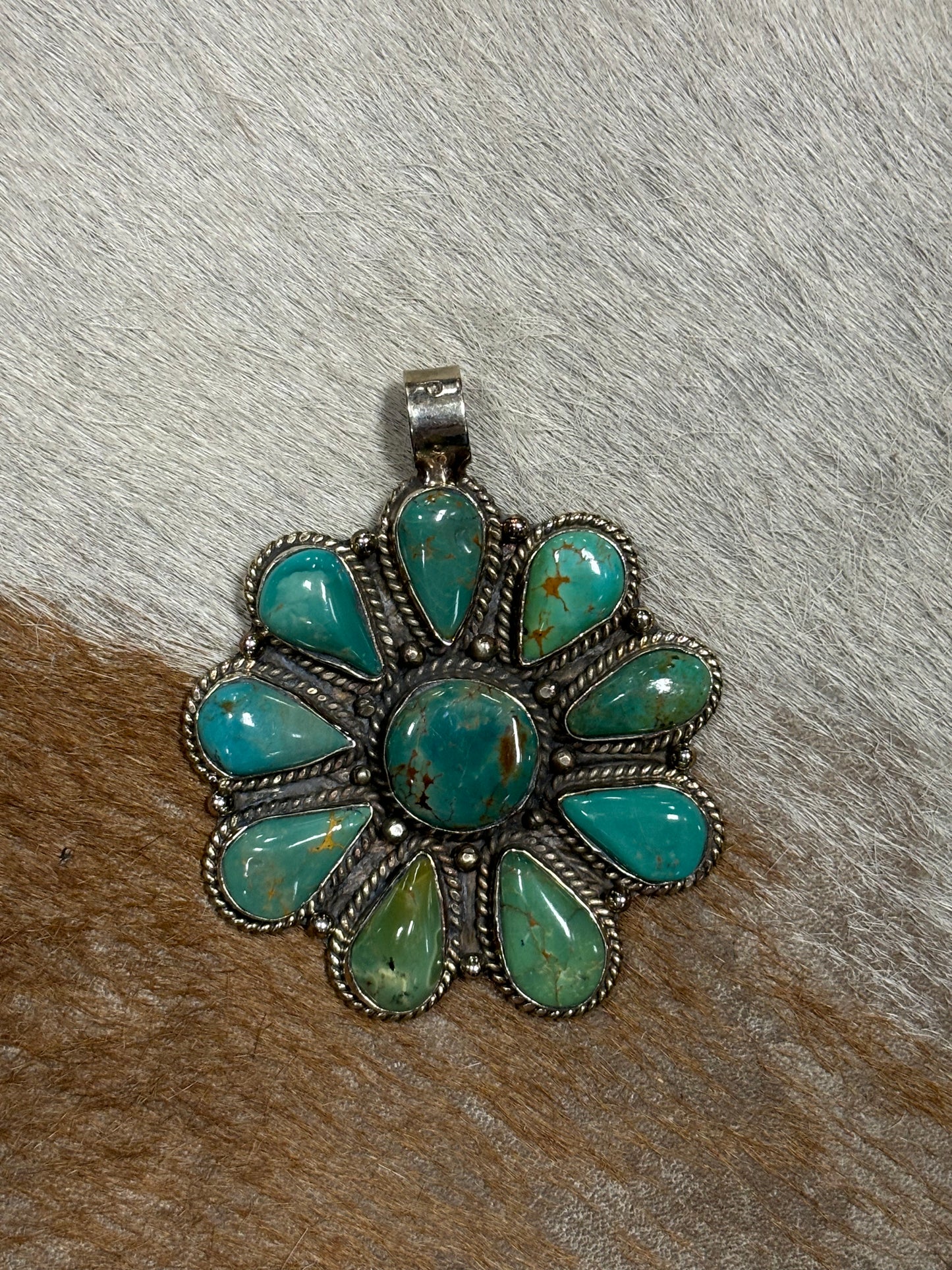 Silver and Turquoise Flower Pendant