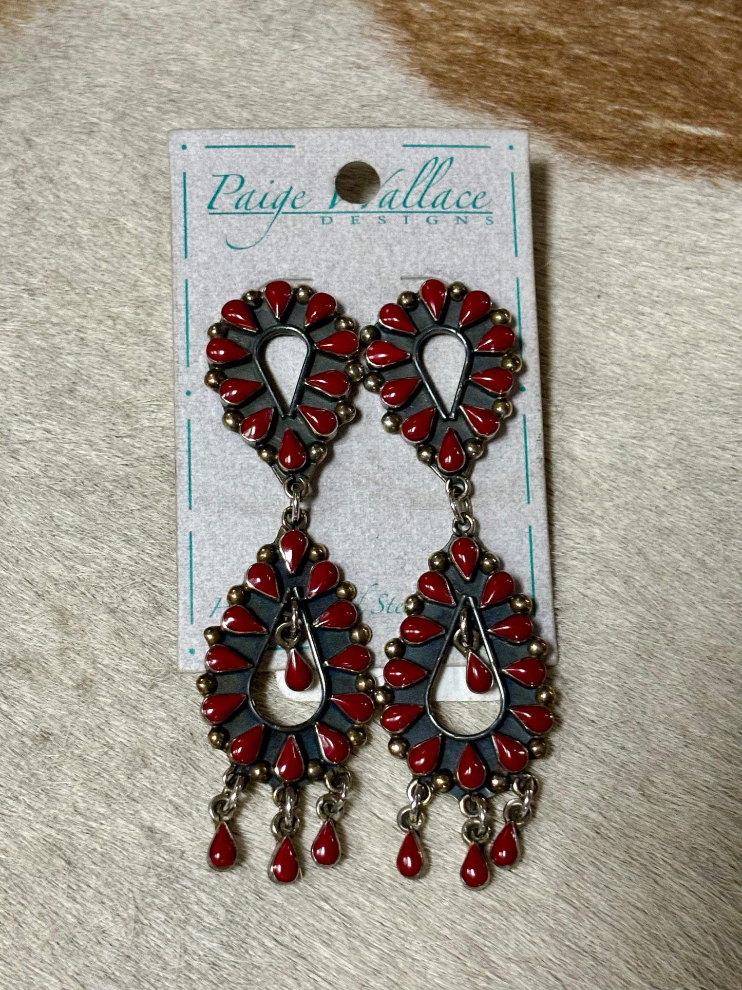 Paige Wallace Coral and Sterling SIlver Double Tier Chandelier Earrings