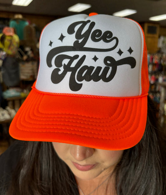 Neon Orange YeeHaw Trucker Cap