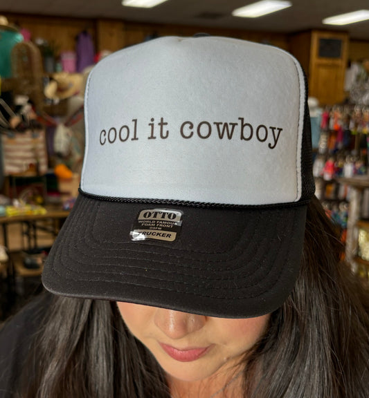 Cool It Cowboy Black and White Trucker Cap