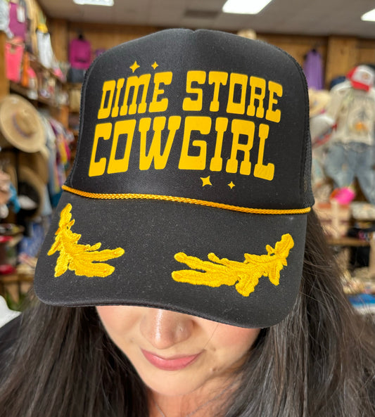 Dime Store Cowgirl Black Gold Leaf Trucker Cap