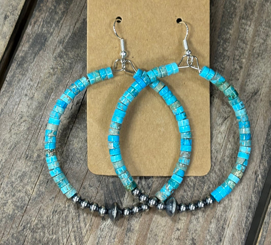 Turquoise and Navajo Pearl Hoop Earrings