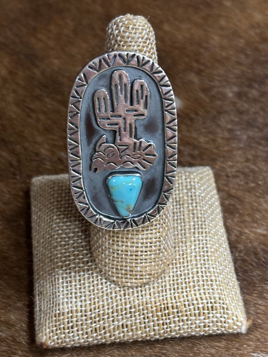 Sterling Silver Cactus and Turquoise Ring