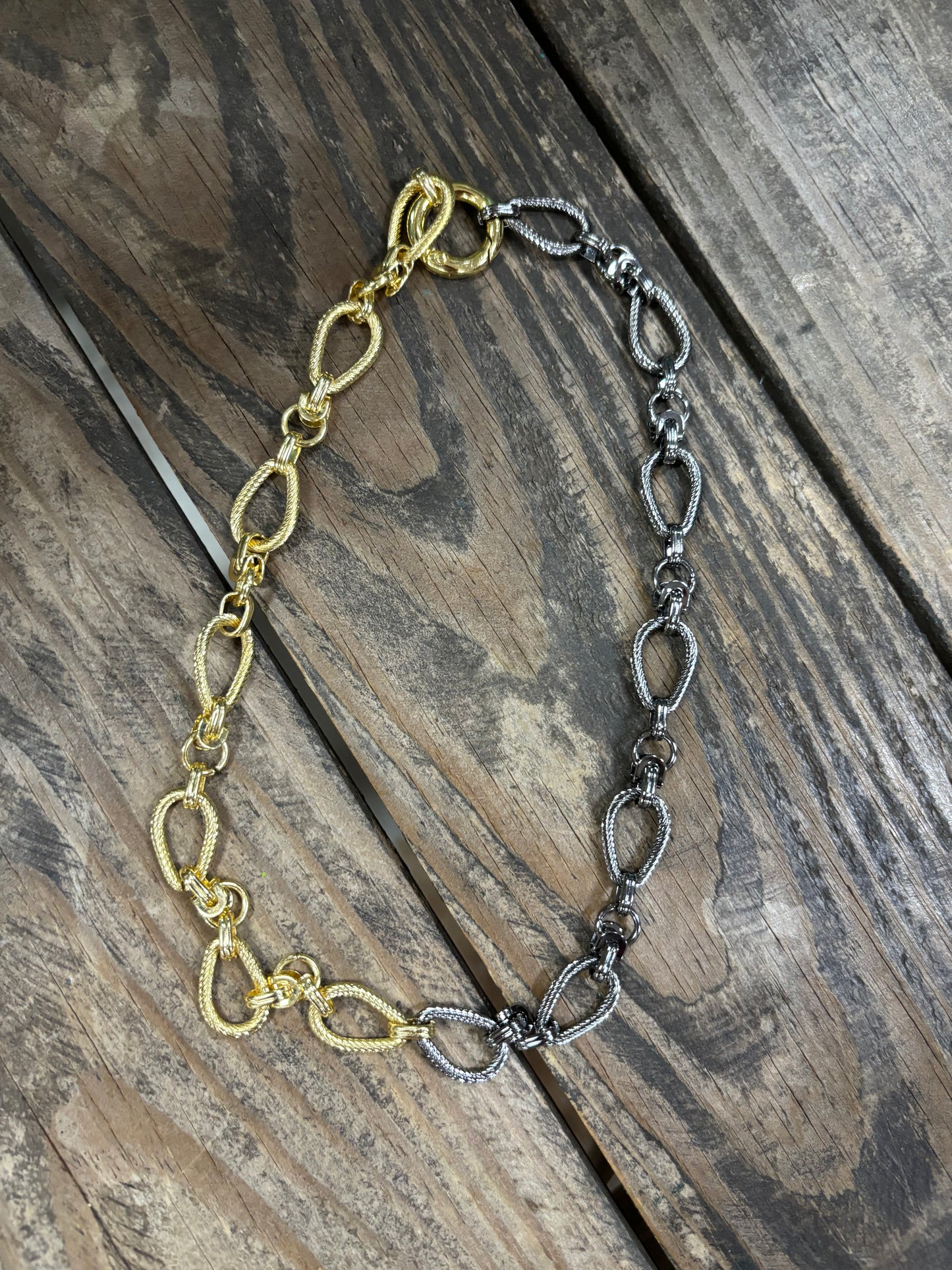 Two Tone Gold & Antique Silver Chain Necklace