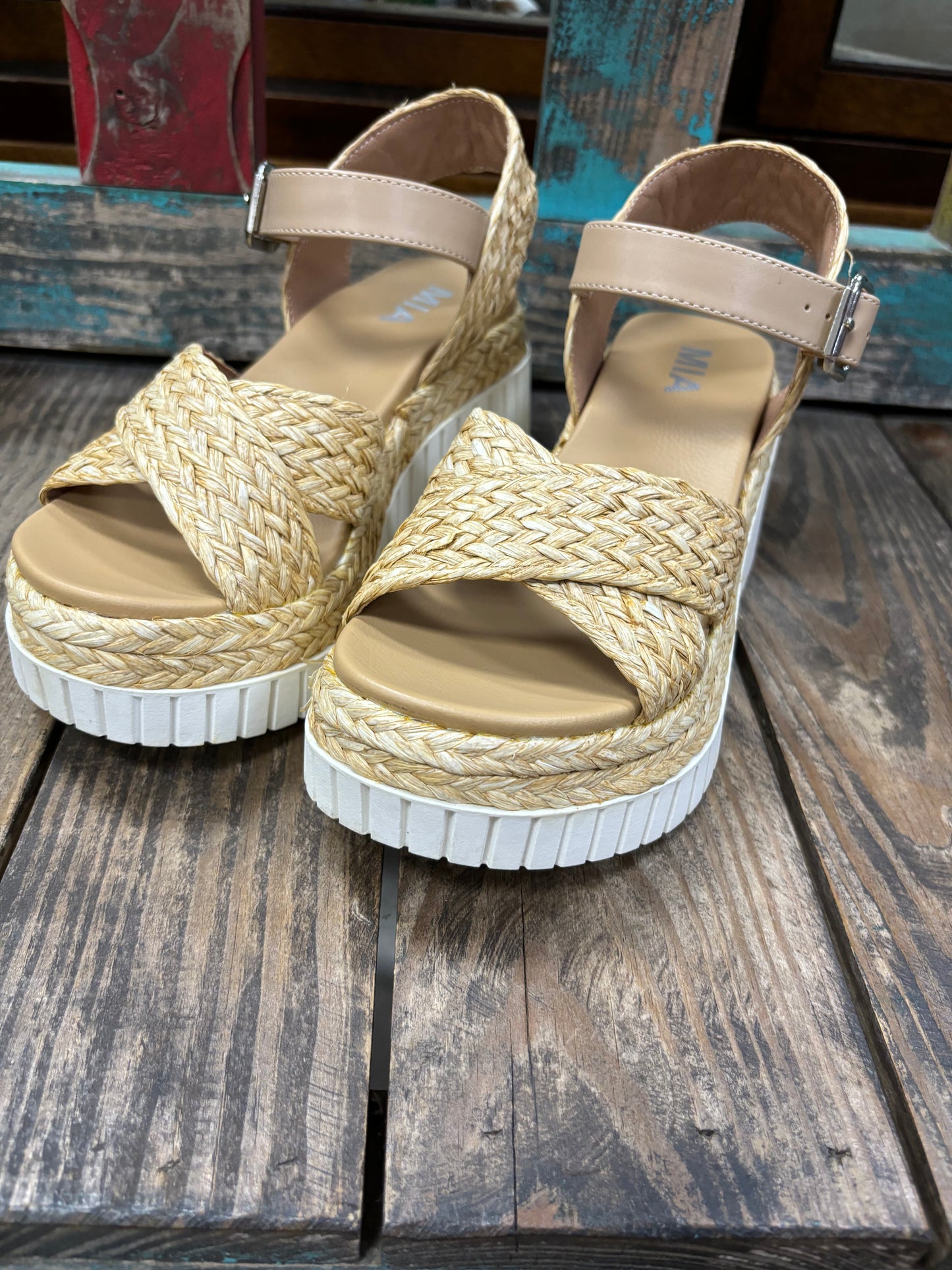 Mia Zamara Natural Raffia Sandal Wedge