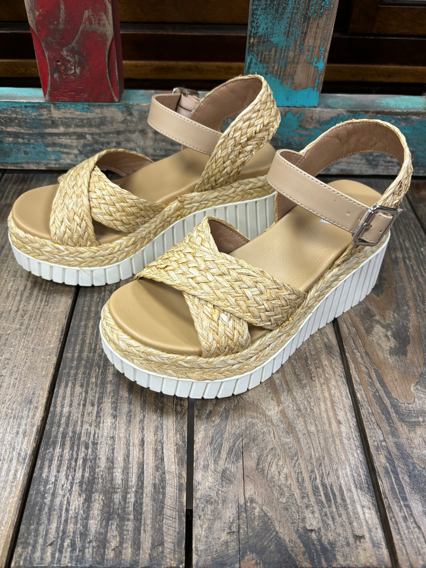 Mia Zamara Natural Raffia Sandal Wedge