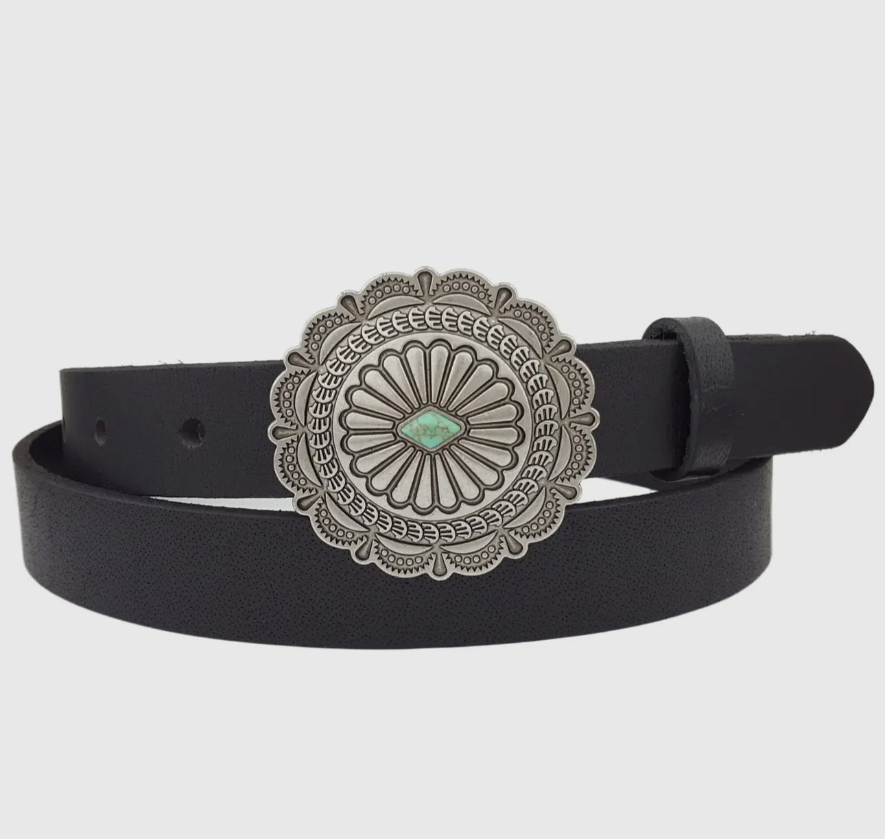 Leather Concho Buckle Belt with Turquoise Accent