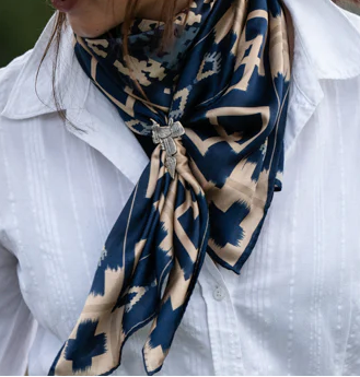 Fringe Willow Navy Long Tall Silk Scarf