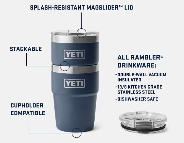 Yeti 16 oz Rambler Stackable Cup w/ Magslider Lid