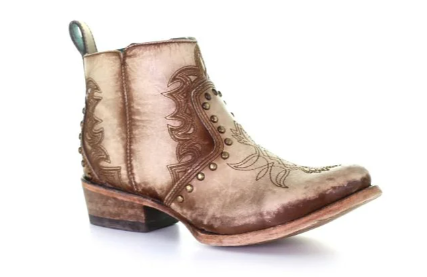 Women's Corral Beige Embroidered with Studs Western Boots