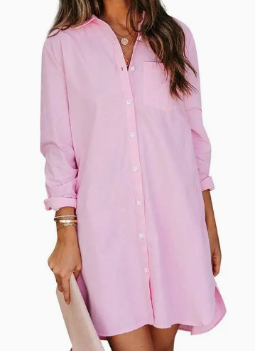 Collared Pink Shirt Dress